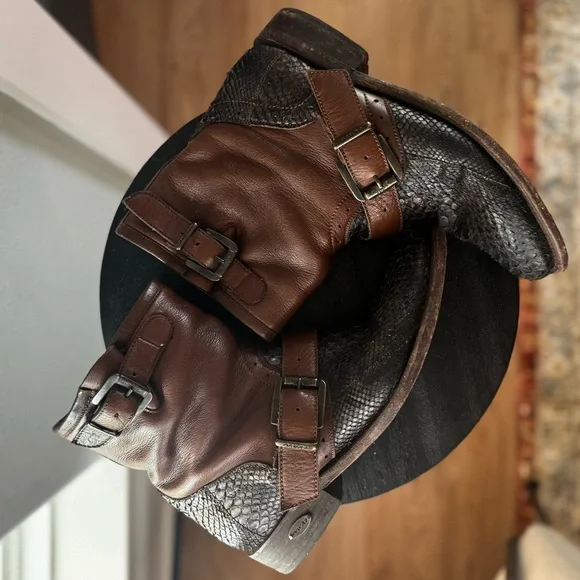 Muro Women’s 8 Snake Western Brown Moto Biker Leather Boot Grunge Boho Festival - Picture 4 of 16